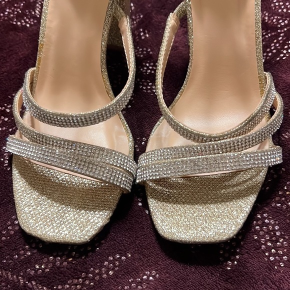 Polly Gold/Silver Rhinestone Prom Formal Party Club Chunky Block Heel Size.5 1/2 - Picture 7 of 9
